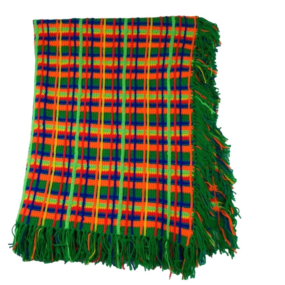 Crochet Knitted Throw‎ Blanket Handmade Granny Multicolour Boho 60 X 48”